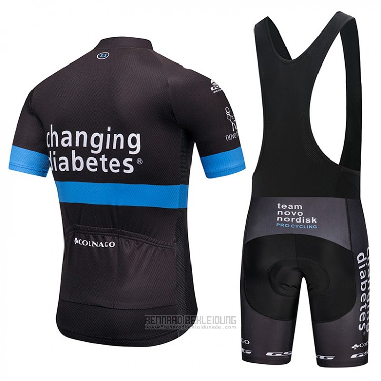 2018 Fahrradbekleidung Novo Nordisk Shwarz und Blau Trikot Kurzarm und Tragerhose